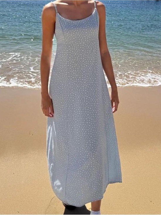 Brandy Melville Dresses & Skirts - Brandy Melville Light Blue Spaghetti Strap Maxi Dress with White Dot Print